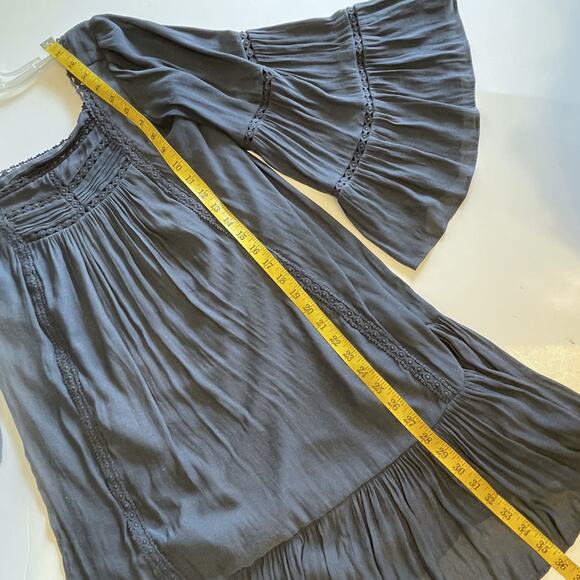 LOFT Peasant Dress Womens XS Dusty Blue Bell Sleeve Tiered Ruffled Mini Boho - Picture 8 of 8